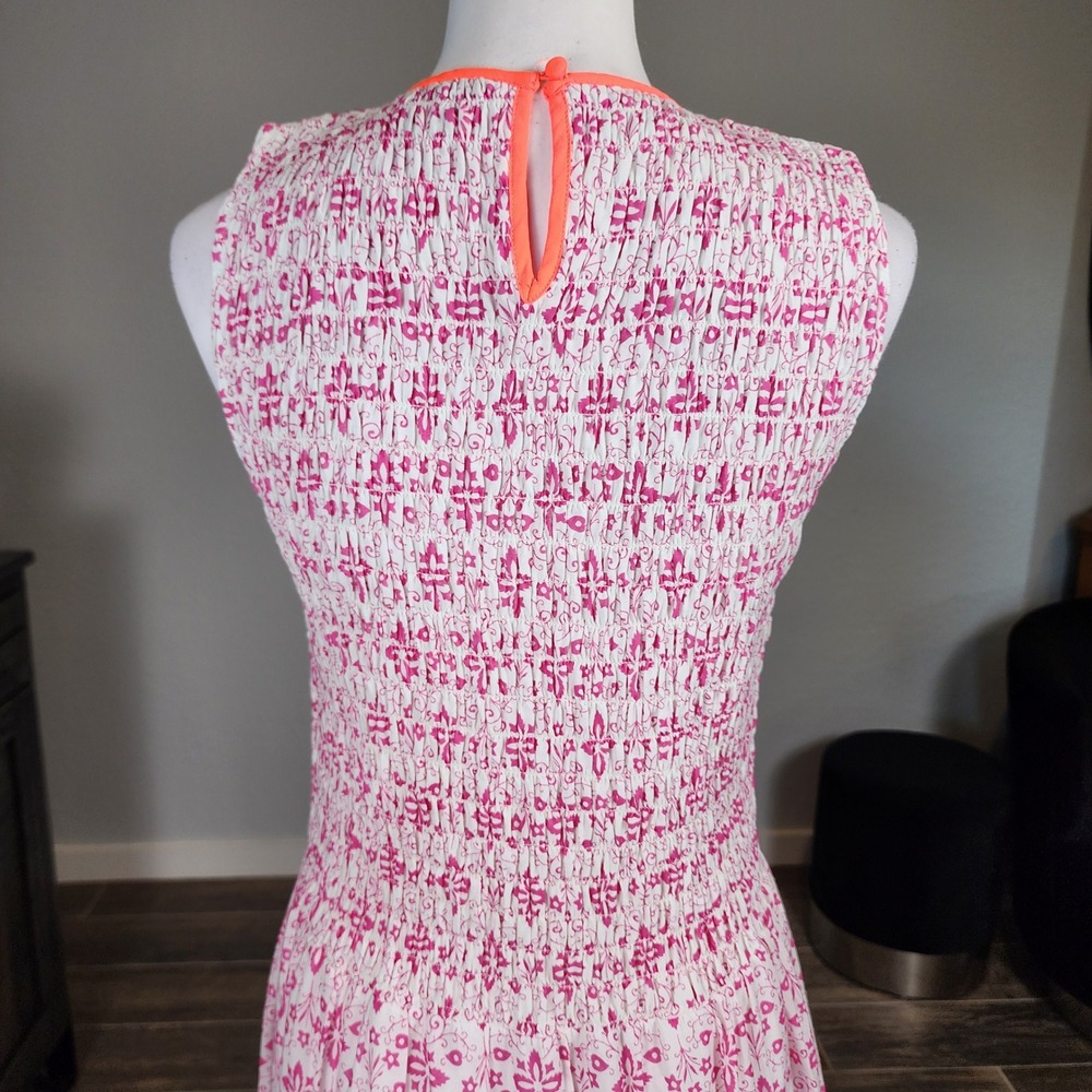 Boden Maxi Dress Womens 10 Pink White Floral Smocked Cotton Cottage Casual Boho - Picture 4 of 11